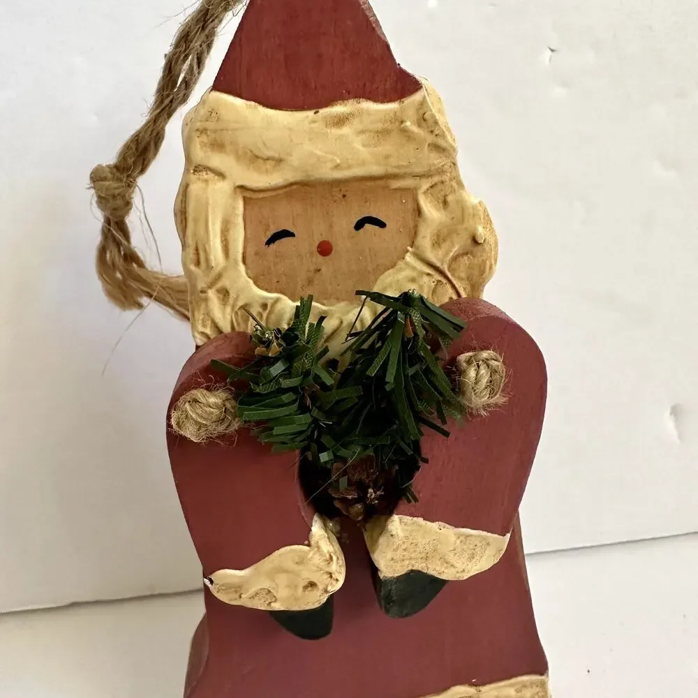 Santa Claus Christmas Decoration Tree Ornament Handmade Vintage Wooden Rustic